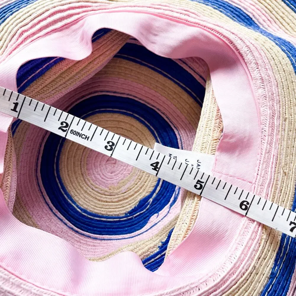 Toddler Girls Janie & Jack Wide Brimmed Floppy Striped Straw Sun Hat 12-24 Mo.